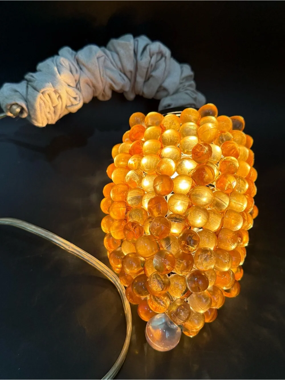 Vintage MCM Lucite Amber Grape Cluster Swag Lamp Ceiling Pendant Hanging Light